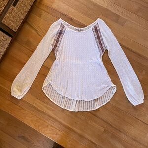 Miss Me White and Brown Long Sleeve Blouse